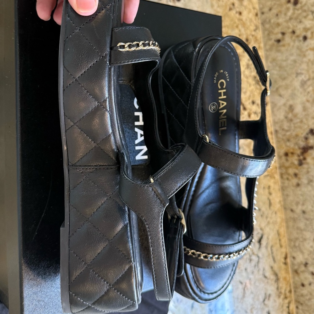 Chanel Black Quilted Platform Sandals - Picture 14 of 15